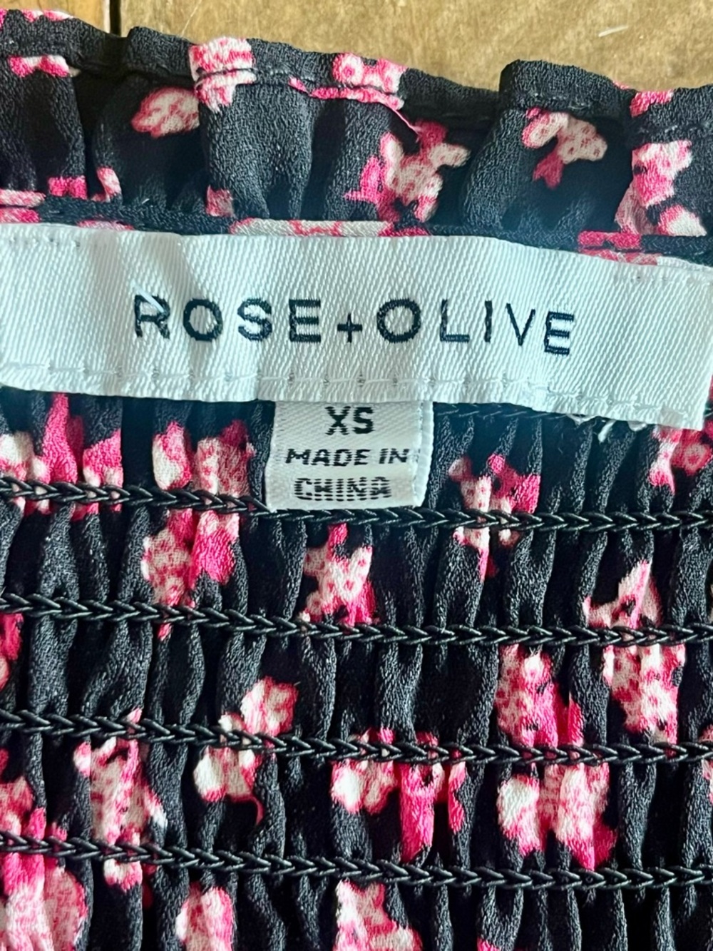 Rose & Olive Floral Smocked Peasant Blouse Cottagecore Boho Black Pink - Picture 7 of 14